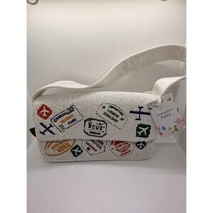 New Viral Travel Passport Stamp Beaded Bag **RARE** NWT. Made In India.
